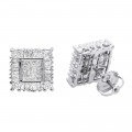 14K Baguette Princess & Round Diamond Earrings 1.01ct