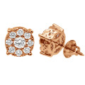 Round Diamond Cluster Stud Earrings 1.61ct 14K Gold