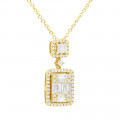 Unique 14K Gold 1 Carat Round and Baguette Diamond Pendant Necklace for Women 