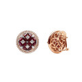 Designer Round 4Ct Halo Diamond & Ruby Earrings For Women 14K Gold Circles