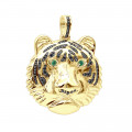 Real 14K Gold Tiger Head Diamond Pendant for Men 2.2ct Black Diamonds