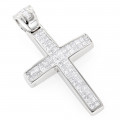 Small 14K Gold Invisible Princess Cut Diamond Cross Pendant 1.25ct