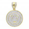 Solid 10k Gold Real Diamond Crown Pendant for Men Iced Out Round Medallion
