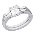 VVS Emerald Round Baguette Cut Diamond Platinum Engagement Ring Set 2 Carats