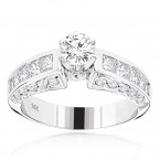 14K Gold Princess Cut and Round Diamond Designer Engagement Ring 2.62ct