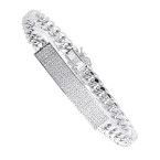 Sterling Silver ID Plate Miami Cuban Link Chain Men's Lab Diamond Bracelet