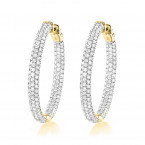 Large 5 Carat 1.5in Ladies Inside Out Diamond Hoop Earrings in 14k Gold