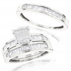 14K Gold Trio Diamond Engagement Ring Set 1.60ct