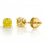 14K Round Canary Yellow Diamond Stud Earrings 1/2ct