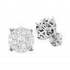 3 carat Look Round Diamond Cluster Earrings Studs 1.21ct 18K Gold
