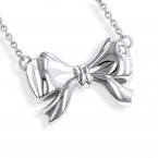 Luxurman Love Quotes Necklace Sterling Silver Diamond Bow Pendant for Women