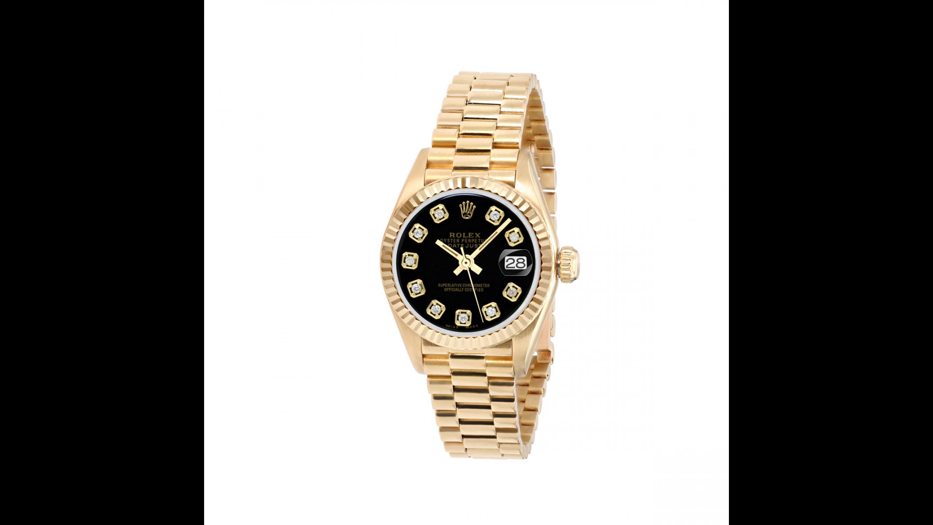 18K Gold Rolex Datejust Diamond Watch. 26mm. President Bracelet