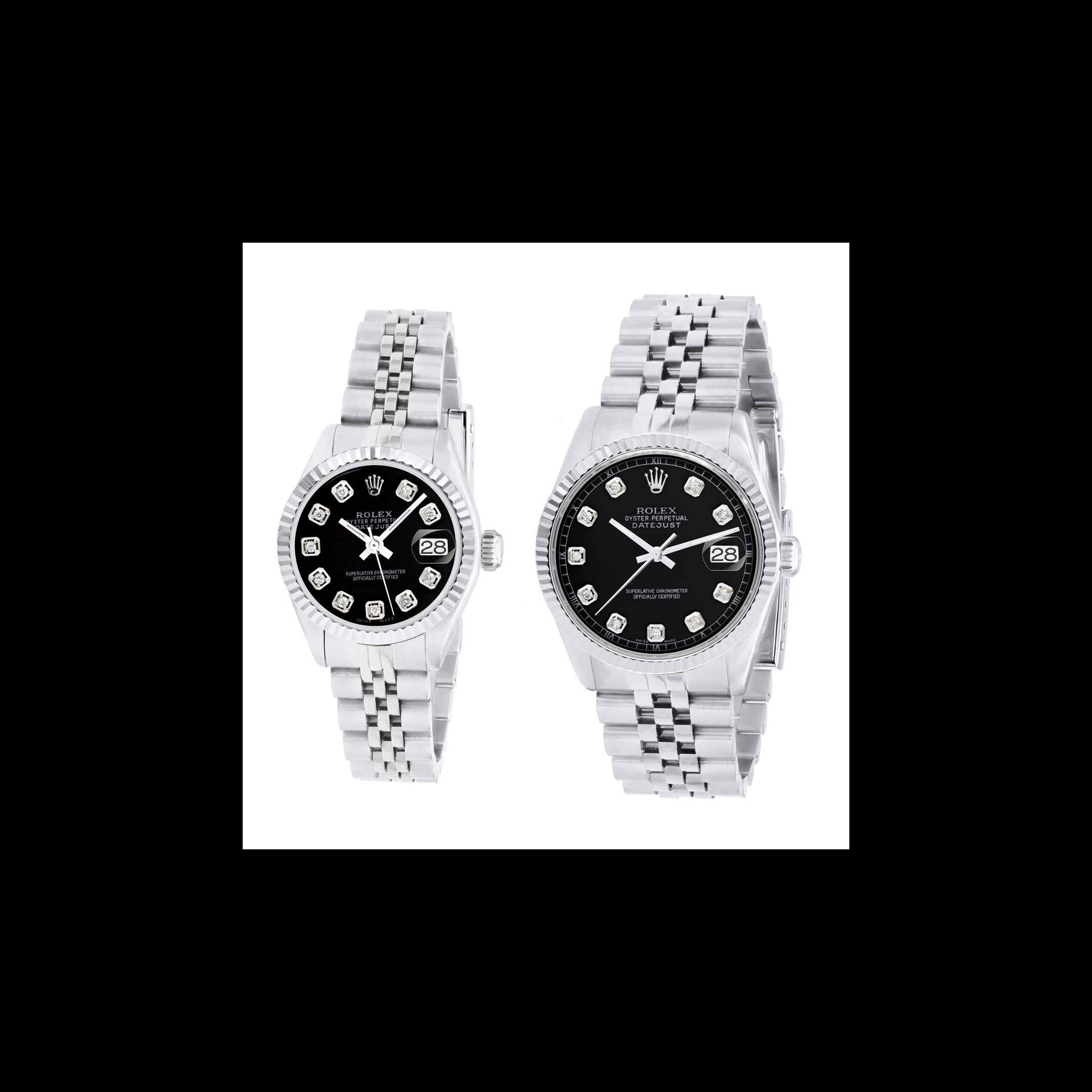 Matching His and Hers Diamond Rolex Watch Set Black Dial 