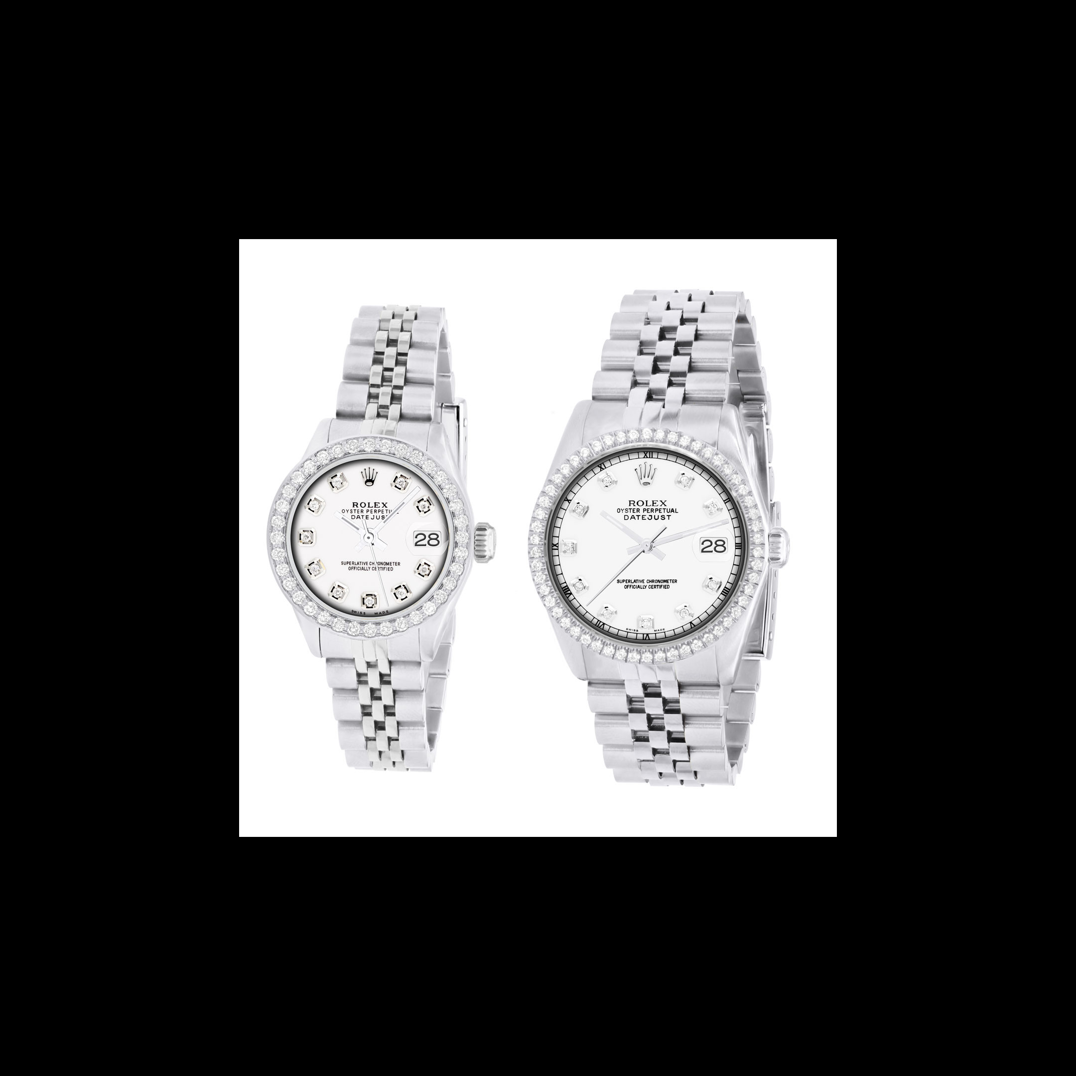 Matching His and Hers Rolex Watch Set White Dial Diamond 
