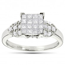14K Gold Round & Princess Diamond Engagement Ring 0.90