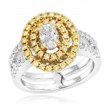 Unique 18K 2 Tone Gold Oval Diamond Engagement Ring White & Yellow Diamonds Unique 18K 2 Tone Gold Oval Diamond Engagement Ring White & Yellow Diamonds