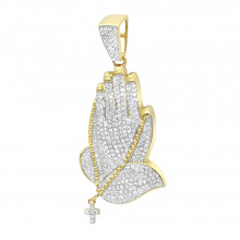 Mens 14K Gold Diamond Praying Hands Pendant with Cross 0.9ct by Luxurman Mens 14K Gold Diamond Praying Hands Pendant with Cross 0.9ct by Luxurman