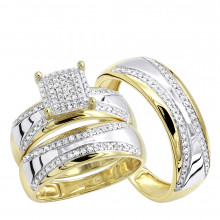 Two Tone 10k Gold Wedding Band and Engagement Ring Set Round Diamonds in Square Bridal Set Two Tone 10k Gold Wedding Band and Engagement Ring Set Round Diamonds in Square Bridal Set