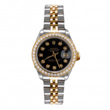 Two Tone Ladies Rolex Datejust 69713 Diamond Bezel Watch Black Dial 26mm 0.9ct Two Tone Ladies Rolex Datejust 69713 Diamond Bezel Watch Black Dial 26mm 0.9ct