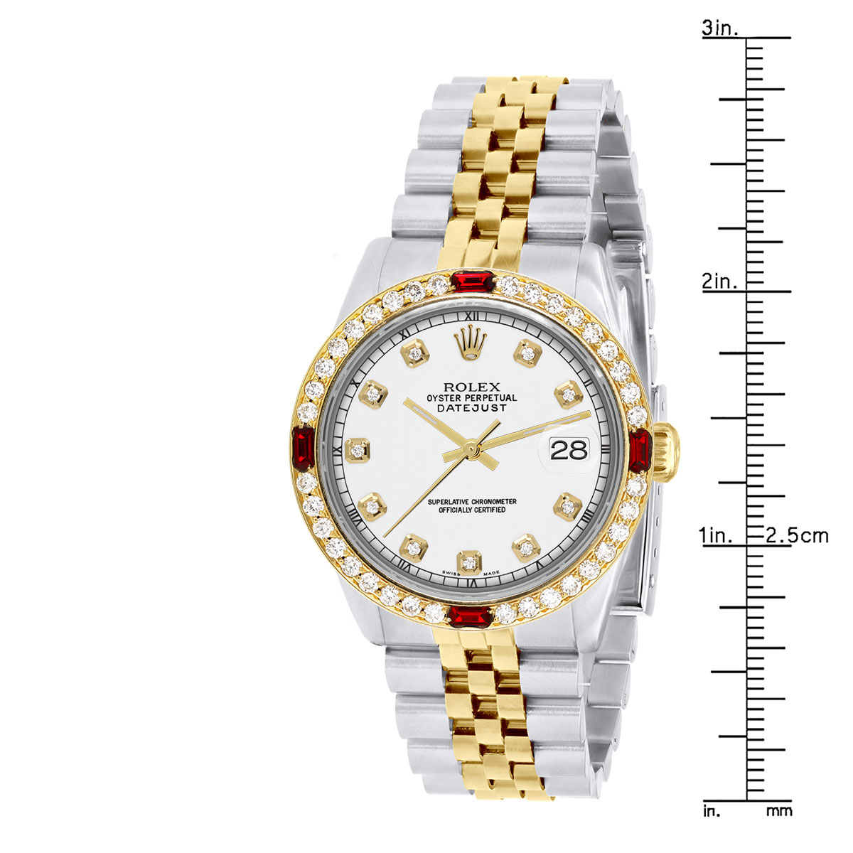 Rolex Ladies Datejust Oyster Gold Steel Diamond Dial Bezel Emeralds Ruby Rolex-President-Datejust-26mm-  main image 4