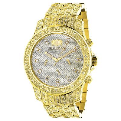 Iced Out Mens Diamond Luxurman Watch 1.25ct Yellow Gold Tone  display picture 2