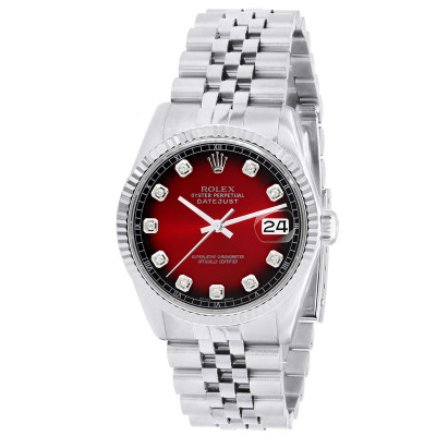 Diamond Watch Rolex Datejust 36mm Dark Red Tone Dial Jubilee