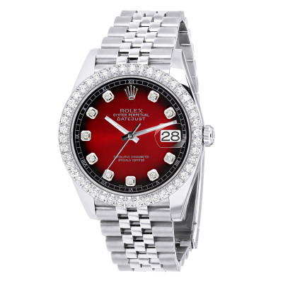 Rolex Datejust 41mm Dark Red Dial Jubilee Bracelet Diamond