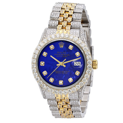 Iced Out Square Luxury Watch Blue Dial Two Tone Bussdown Style Men main image 4