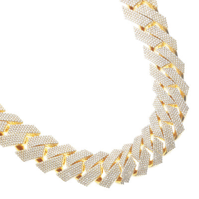 Prong Set Diamond Iced Out Cuban Link Chain 14k Yellow Gold