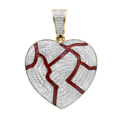 Fully Iced Out 14k Gold Real Diamond Broken Heart Pendant 1 Carat