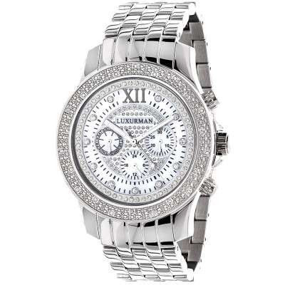 Luxurman Montana Mens Watch 36mm Silver Tone Crystals New  display picture 1