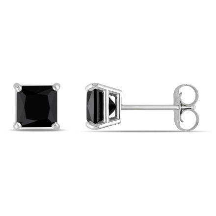 14K Gold Black Princess Cut Diamond Stud Earrings Prong Set For Men & Women