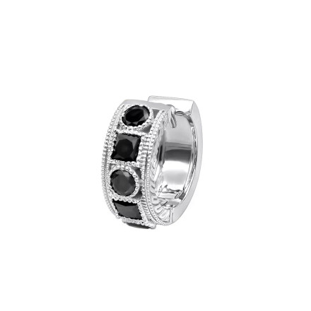 14k Gold Single Men's Diamond Earring Unique Small Black Diamond Hoop 1.5ct