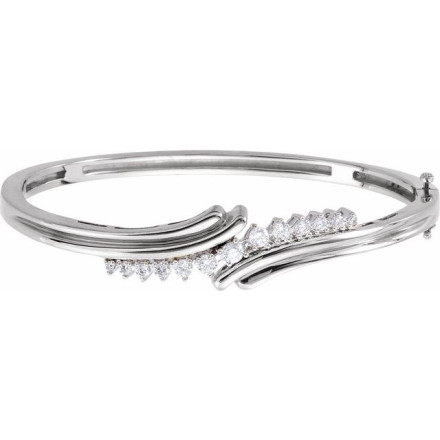 14K White Gold 1/2 CTW Natural Diamond Bangle 7 1/2in Bracelet