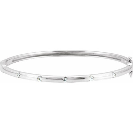 14K White Gold 1/4 CTW Natural Diamond Bangle 6in Bracelet