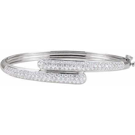 14K White Gold 3 CTW Natural Diamond Bangle 6 1/2in Bracelet