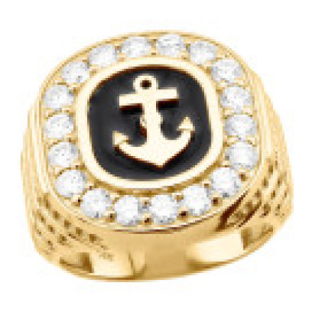 Men's Black Onyx Diamond Ring | 10K or 14K Gold | Anchor | Square Shape | 2.5ct