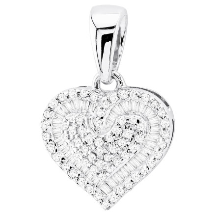 14K Gold Diamond Heart Pendant For Women | Round Baguette Diamonds | 0.35ct