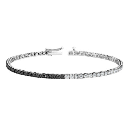 Women's Black and White Round Diamond Tennis Bracelet 14K White Gold