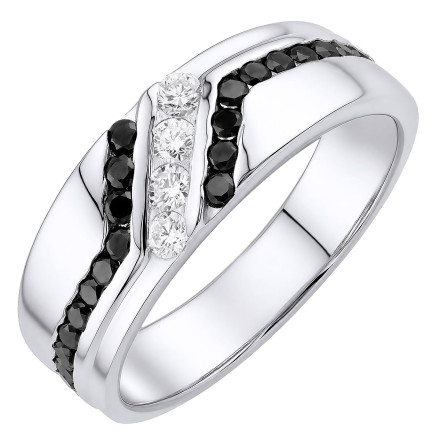 Men's 10k or 14k Gold Round White and Black Diamond Wedding Ring l 1ct l H-I