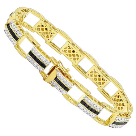 Unique White & Black Diamond Bracelet for Men 14k Yellow Rose or White Gold