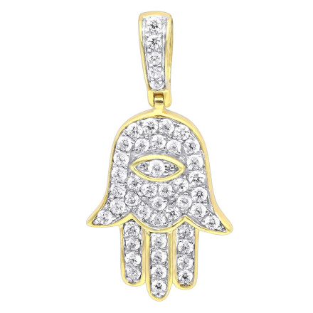 Small 10k Gold Hamsa Diamond Pendant 0.3ct Hand of God Amulet