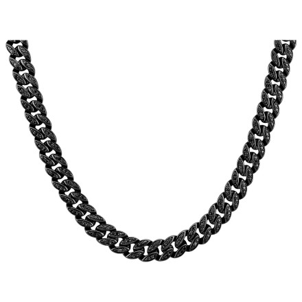 Men's Black Diamond Cuban Link Chain Necklace in Sterling Silver 8mm Wide
