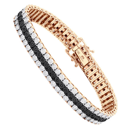 Men's White Black Diamond Tennis Bracelet Solid 10k Gold 3 Rows 1.85 Carat