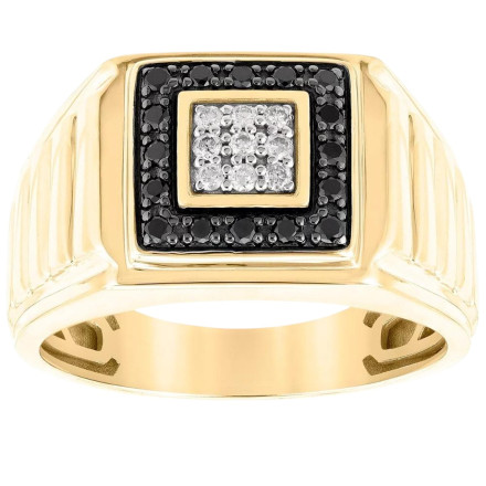 10K or 14k Gold Round White and Black Diamond Wedding Ring l 0.32ct for Men