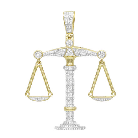 Real 10K Gold Diamond Libra Pendant 1.1ct by Luxurman