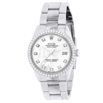 Women's Diamond Rolex Watch Oyster Perpetual Datejust 34mm Mother-Of-Pearl Dial Oyster Bracelet