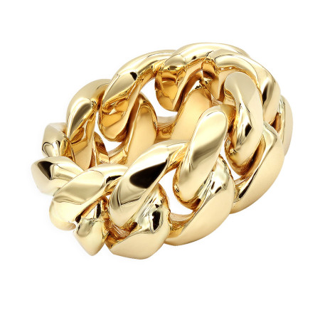 Unique Solid 10k or 14k Yellow Gold Cuban Link Chain Ring for Men (front view) 000777NYE