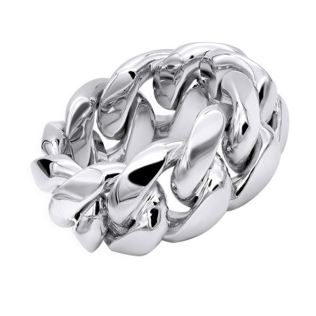 Unique Solid 10k or 14k White Gold Cuban Link Chain Ring for Men (front view) 000777NWH