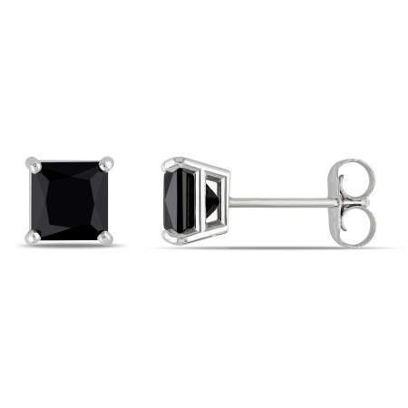 14K Gold Black Princess Cut Diamond Stud Earrings Prong Set For Men & Women in White color  004830-2